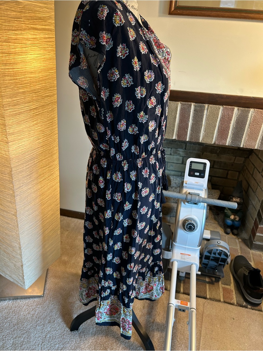 LOFT Navy Floral Midi Dress with Embroidered Yoke - Picture 5 of 7